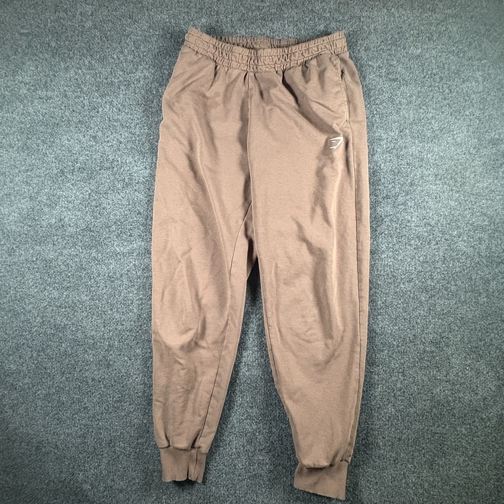 Gymshark Joggers Pants Womens 28x26.5 Brown Logo Cotton Tapered Leg Activewear